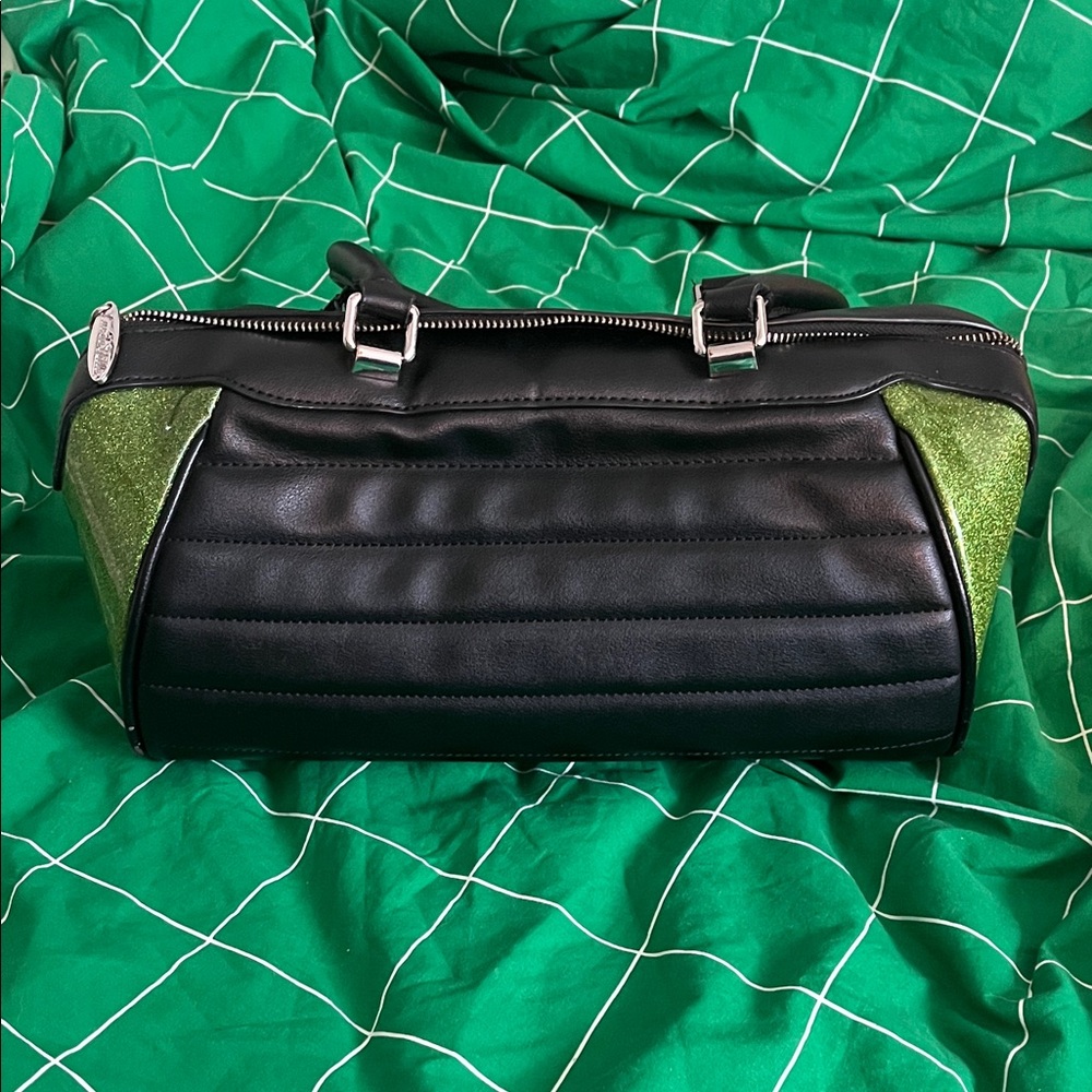 Lux de Ville Black Barrel Bag with Green Glitter Accents - Picture 2 of 9